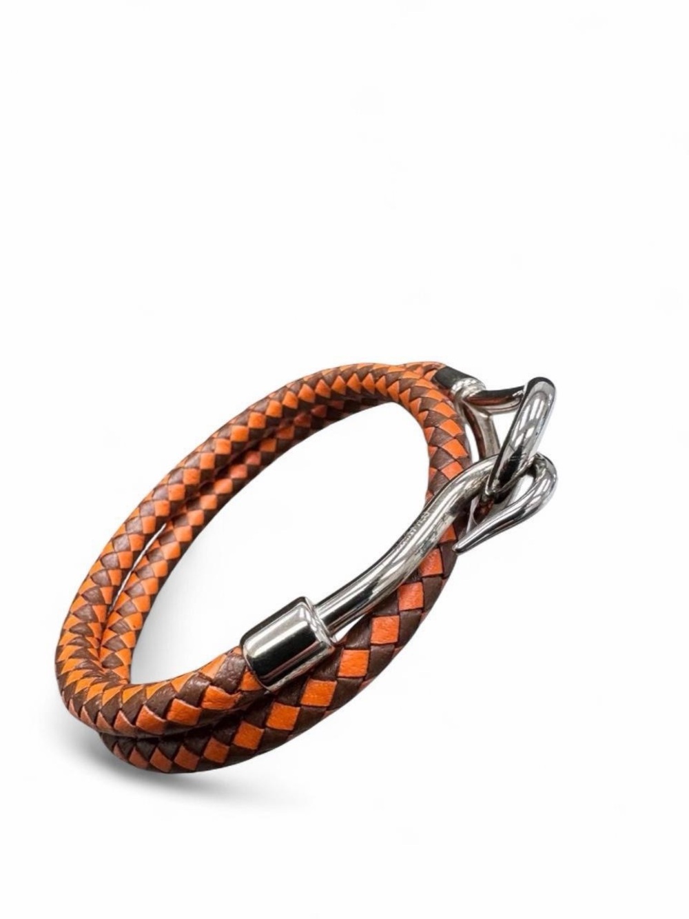 Hermes Jumbo double tour braided leather bracelet in orange and brown